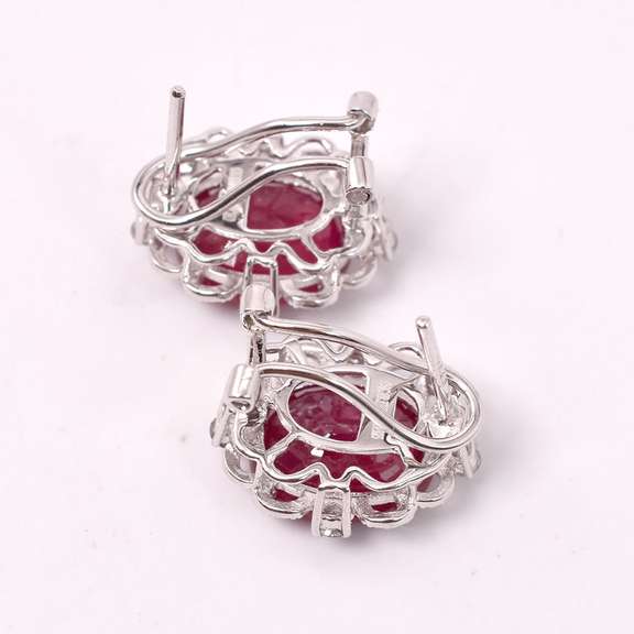 Lavish 9.90CTW Ruby & 0.38CTW Diamond Lever Back Earrings in Sterling Silver