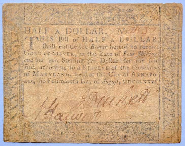 Half Dollar Maryland Aug 14 1776 Colonial Note