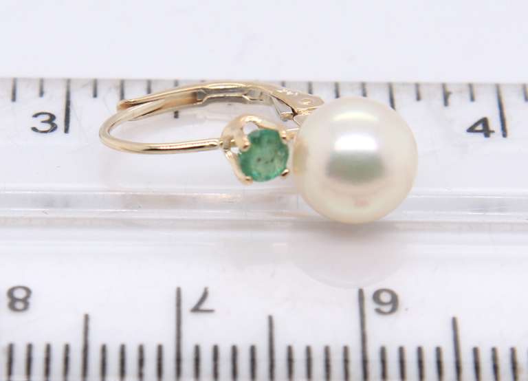Stunning Pearl and Emerald Leverback Earrings