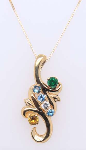 Fancy Yellow Gold Multi Gemstone Pendant on Chain