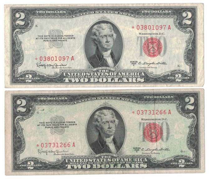 1953-C Red Seal $2 Bill lot of Two(2)
