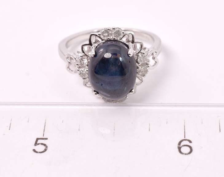 Darling 6.09CTS Cabochon-Cut Star Sapphire and 0.35CTW Diamond Ring in Sterling Silver