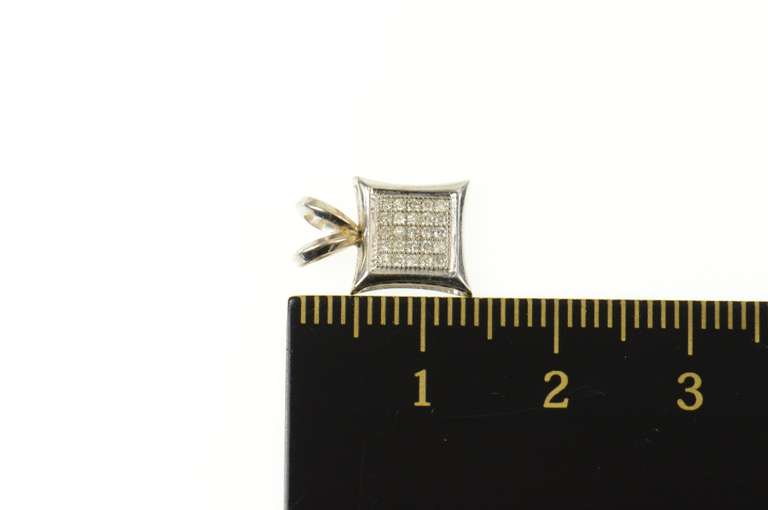10K White Gold Pave Squared Diamond Cluster Curved Pendant