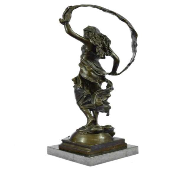 Beauty Ribbon Dancer Bronze Sculpture on Marble Base Statue