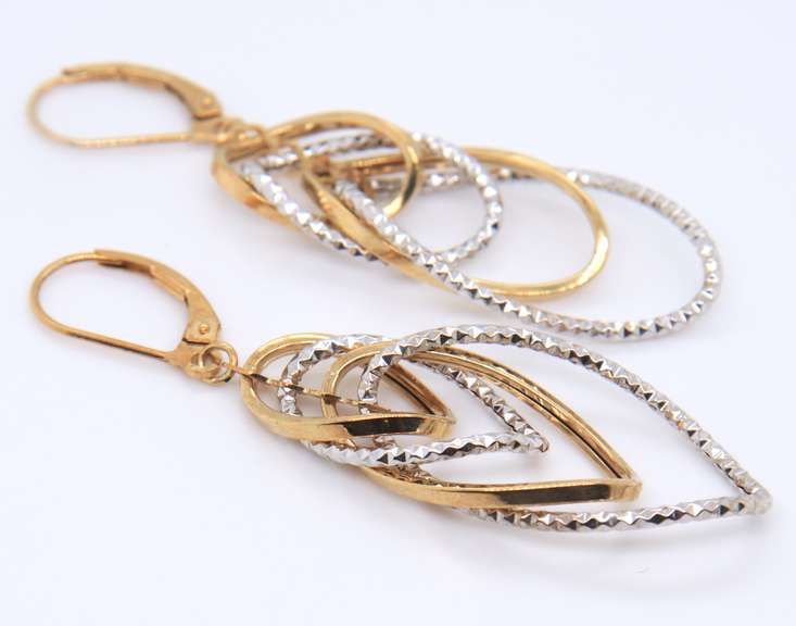 Stunning Two Tone Gold Dangle Leverback earrings
