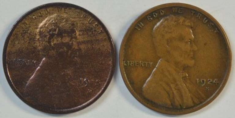 Original Uncirculated 1915-D & Choice XF 1924-S Lincoln Cent