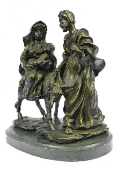 Flight into Egypt Biblical Event Holly Family Bronze Sculpture