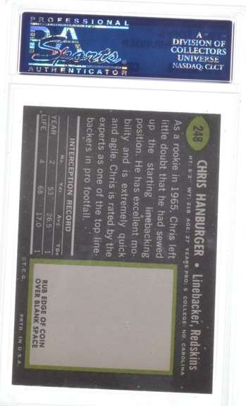 1969 Topps #248 Chris Hanburger - PSA MINT 9 - Washington Redskins