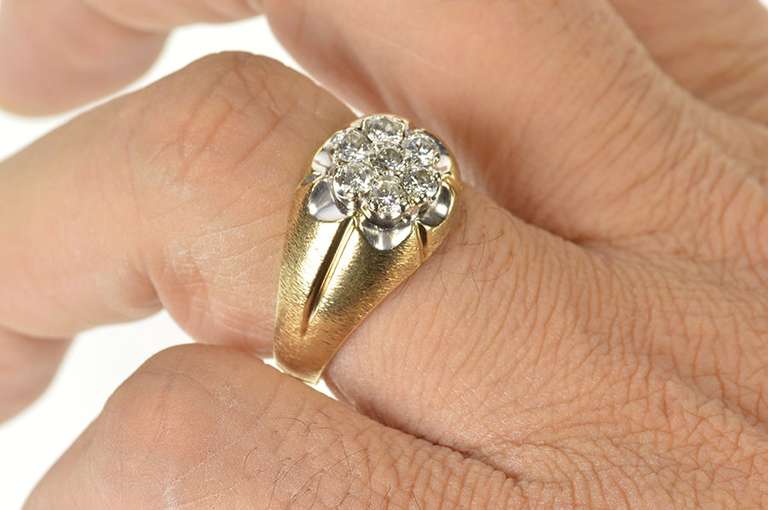 10K Yellow Gold 0.77 Ctw 1960's Men's Retro Round Cluster Ring