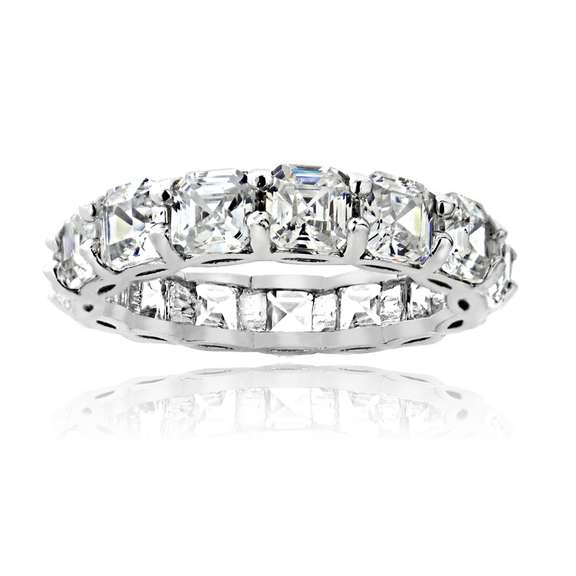 Sterling Silver Princess-Cut CZ Eternity Wedding Band Ring
