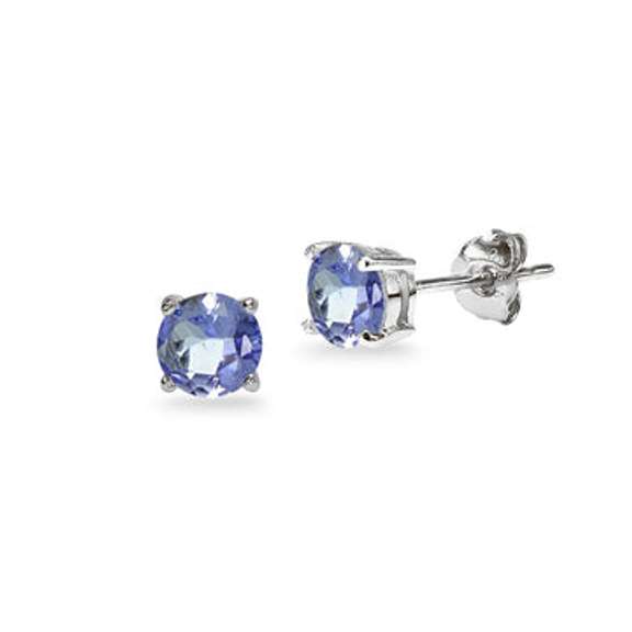 14K White Gold Tanzanite 5mm Round Stud Earrings