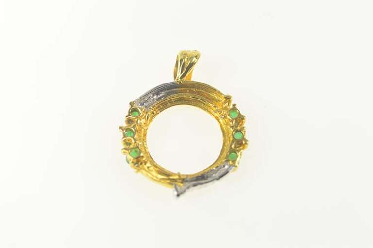 18K Yellow Gold Emerald 1/10th Oz Chinese Panda Coin Holder Pendant