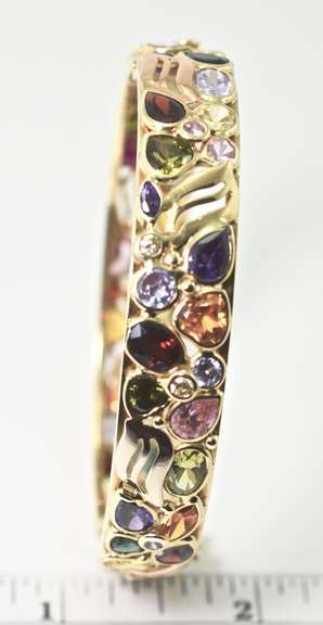 Incredibly Colorful 14K Multi-Stone Bangle Bracelet
