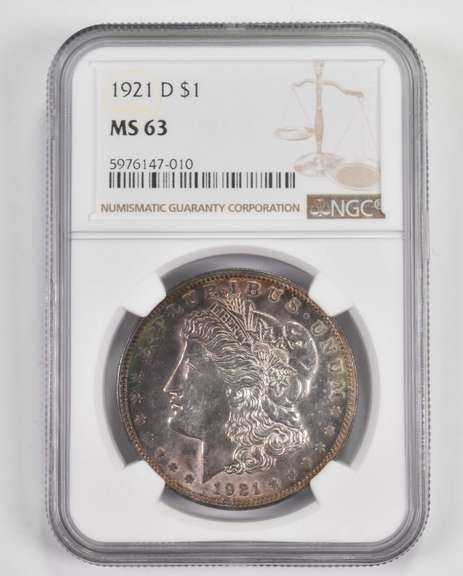 MS63 1921-D Morgan Silver Dollar - Graded NGC - TONED