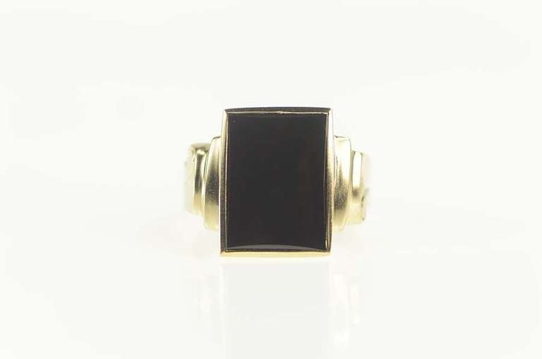 10K Yellow Gold Squared Black Onyx Retro Classic Statement Ring