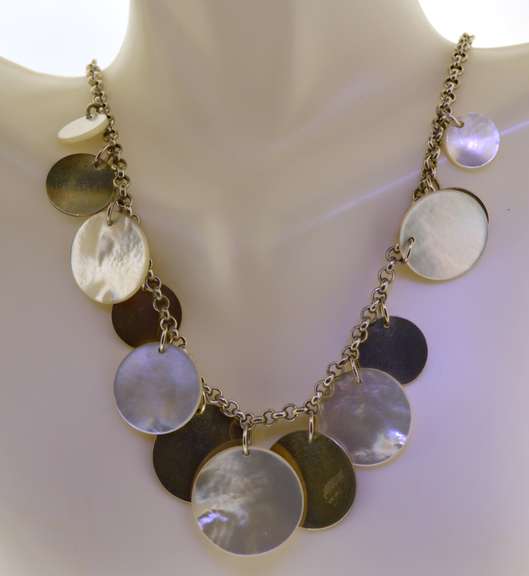 Sterling Silver Mother Of Pearl And Silver Disk Necklace