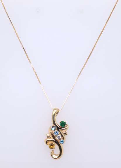 Fancy Yellow Gold Multi Gemstone Pendant on Chain