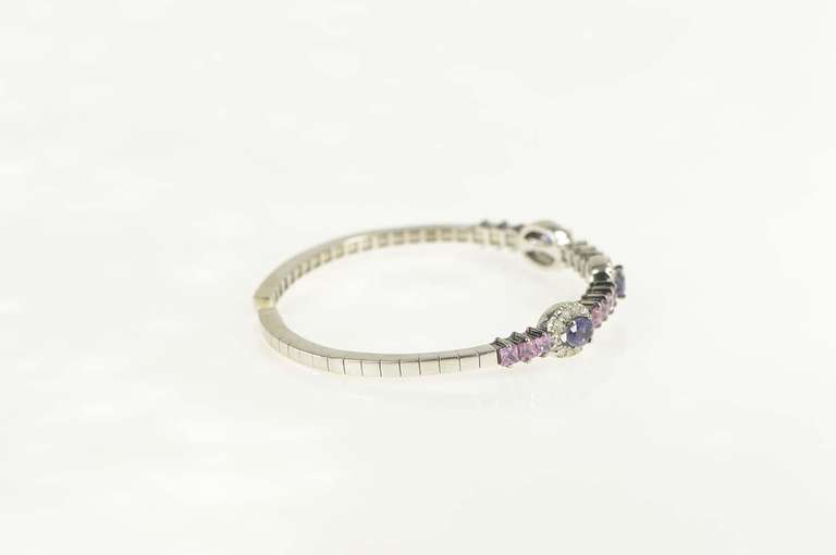 18K White Gold 3.80 Ctw Iolite Diamond Halo Pink Topaz Bracelet