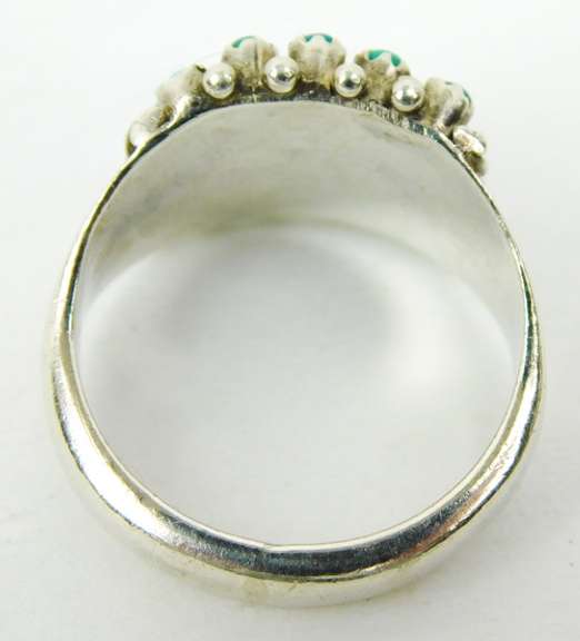 Vintage Wide Navajo Sterling Turquoise Ring, Size 5