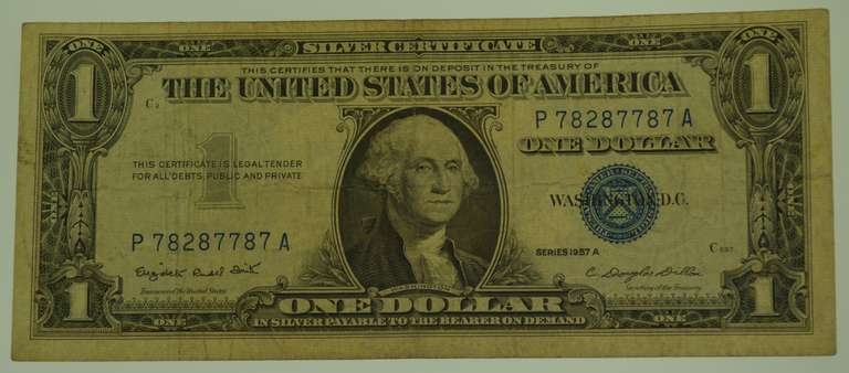 1957-A $1 Silver Certificate Blue Seal US Currency Note