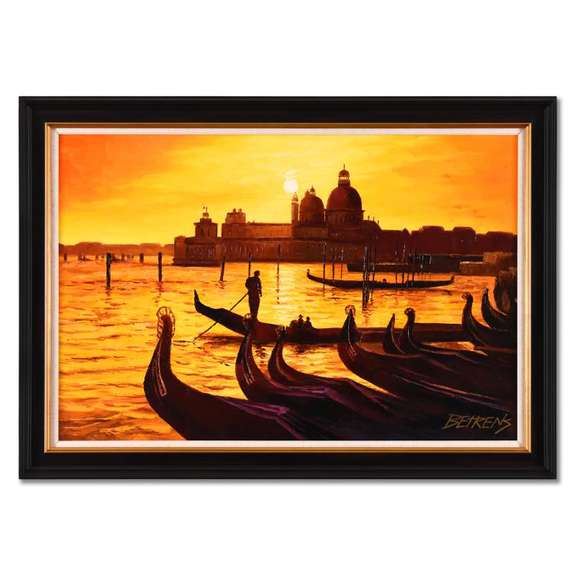 Howard Behrens (1933-2014), "Sunset on the Grand Canal III" Framed Original Painting on Canvas, Hand Signed with Certificate of Authenticity.