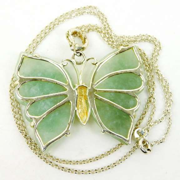 Large Sterling Jade Butterfly Pendant & Chain