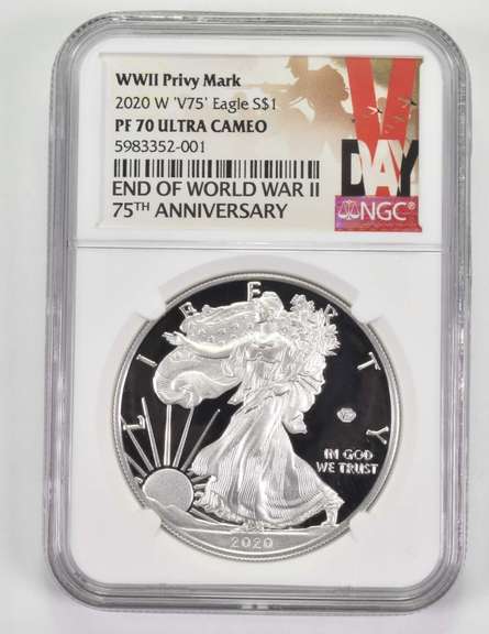PF70 UCAM 2020-W American Silver Eagle V75 Privy Mark End WWII NGC
