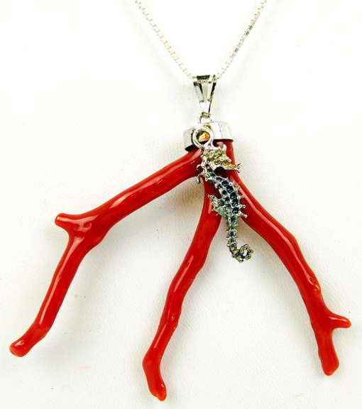 Sterling Large Branch Coral & Seahorse Necklace