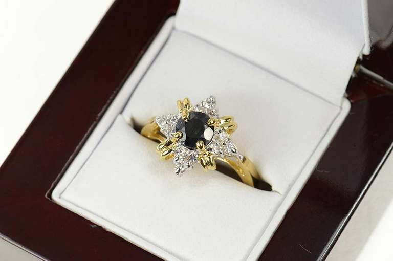 14K Yellow Gold Natural Sapphire Cluster Accent Halo Ring