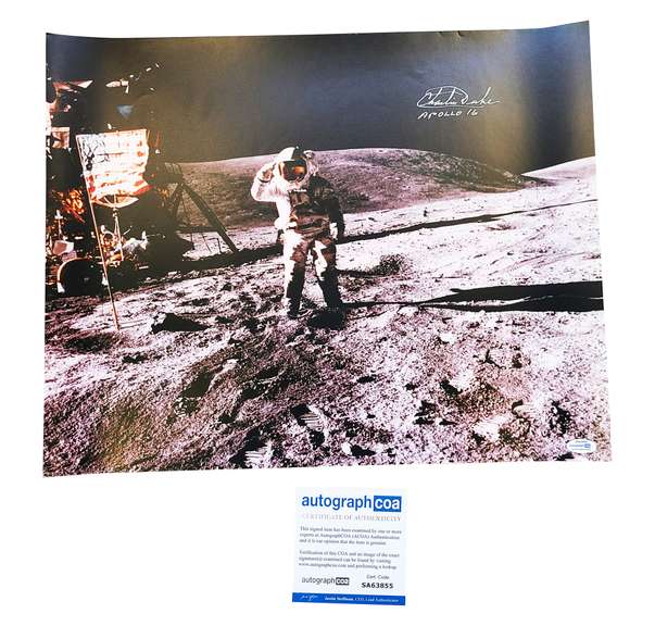 Charlie Duke Moonwalker Signed 16x20 with Apollo 16 Inscription Photo NASA