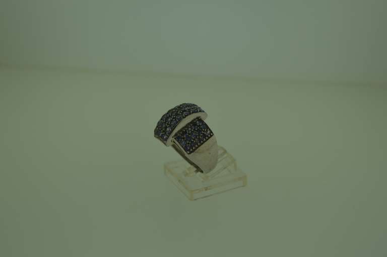Sterling Silver Wide blue Crystal Ring