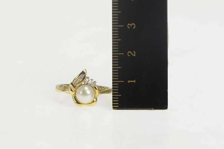 14K Yellow Gold Pearl Diamond Cluster Accent Engagement Ring