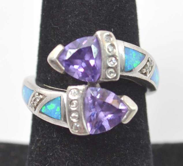 Purple Gemstone With Synthetic Opal In Sterling Silver Ring