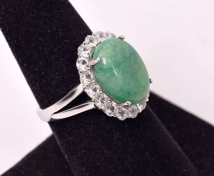 Captivating 5.08CTS Emerald and White Topaz Ring in Sterling Silver