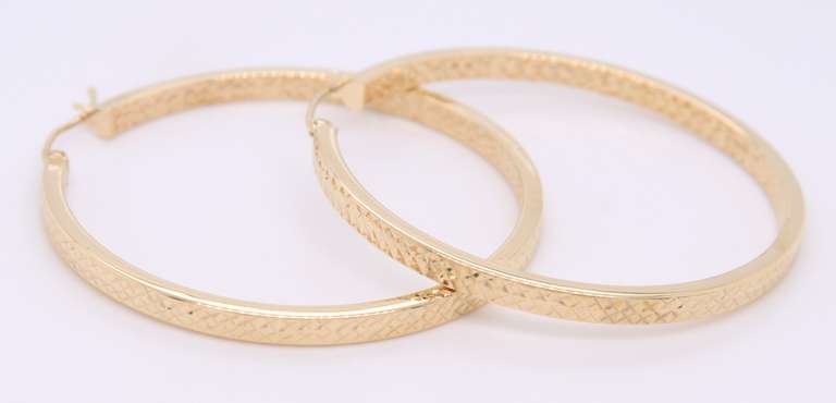Beautiful Yellow Gold Diamond Cut Large Hoop Earrings