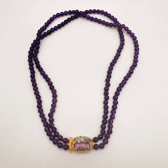 14kt Yellow Gold, Amethyst, & Diamond Necklace