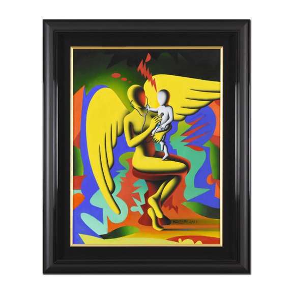 Mark Kostabi, "The New Shero" Framed Original Oil Painting on Canvas, Hand Signed with Letter of Authenticity.