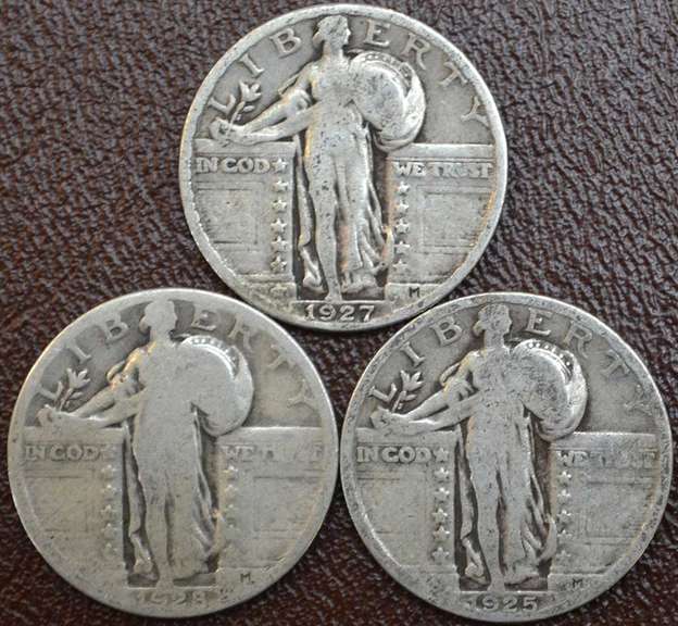 Lot Of 3 Standing Liberty Quarters, Circulated.