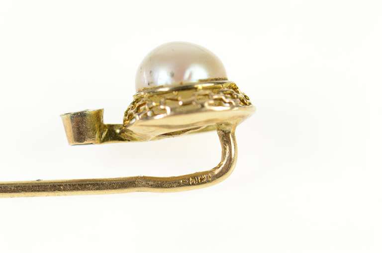 10K Yellow Gold Victorian Pearl Diamond Accent Filigree Stick Pin