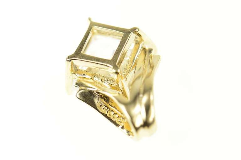 14K Yellow Gold Princess Cubic Zirconia Solitaire Classic Pendant