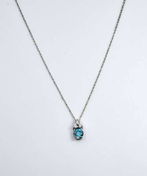 Natural Blue Zircon & Diamond Pendant