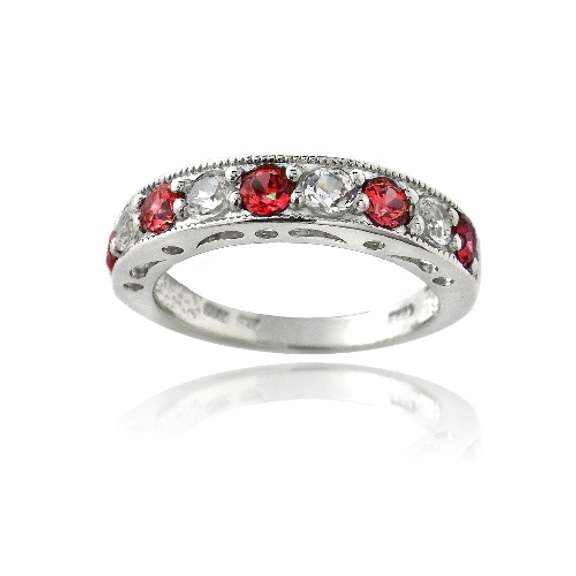 Sterling Silver 1.25ct Created Ruby & White Sapphire Half-Eternity Band Ring