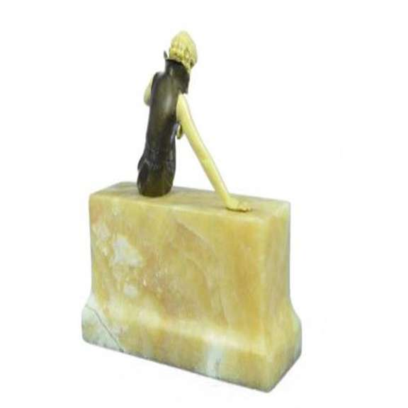 Nude Sexy Girl Sitting on Marble Base Bronze Statue