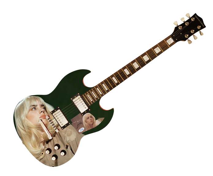 Billie Eilish Happier Than Ever Autographed Custom Photo Graphics Guitar ACOA
