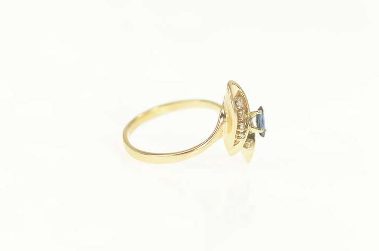14K Yellow Gold Marquise Sapphire Diamond Wavy Bypass Ring