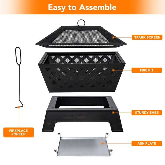 26 Inch Fire Pits Large Wood Burning Square Firepit