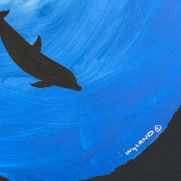 Wyland, "Dolphin in the Deep Sea" Framed, Hand Signed Original Painting with Letter of Authenticity.