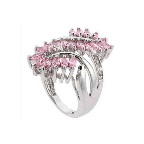 Sterling Silver Pink CZ Filigree Leaf and Vine Ring