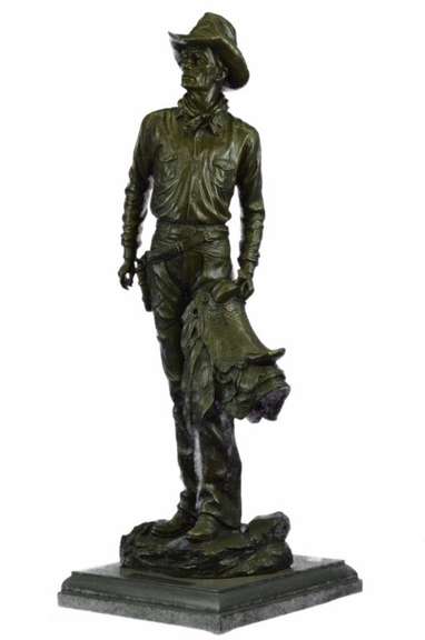 Cowboy with Saddle and Gun Bronze Sculpture