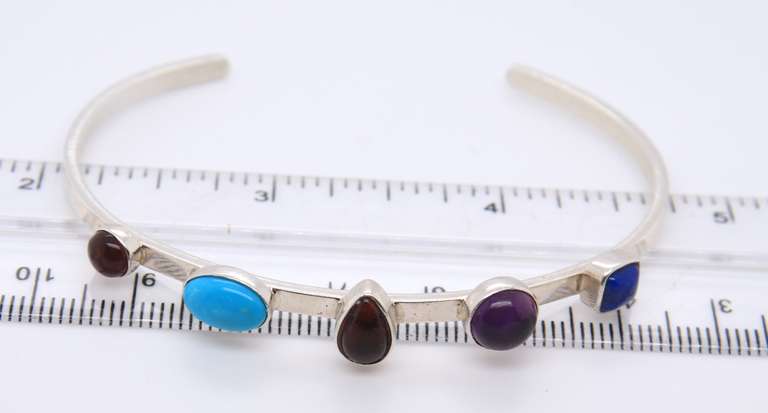 Lot of 2 Vintage Sterling Silver Gemstone Cuff Bangles